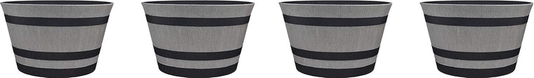Southern Patio Resin Whiskey Barrel Planters, Birchwood Grey, Pack of 4, 15.5-Inch Decorative Outdoor Plant Containers