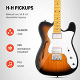 Donner 39 Inch TL Thinline Jazz Electric Guitar with F-Hole and H-H Pickups, Full-Size Hollow Beginner Guitar Kit with Bag, Strap and Cable, Sunburst, DJC-1000S