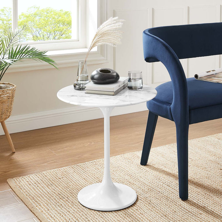 Modway Lippa 20-Inch Round Side Table with Artificial Marble Top, White